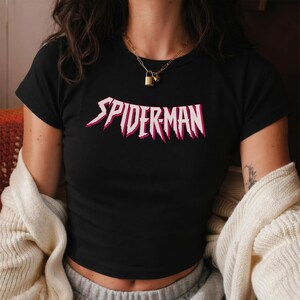 Spiderman Baby Tee, Y2K Crop Top, Vintage Spiderman T-Shirt for Her, Trendy 90s Graphic Tee, Spiderman Fan Gift, Retro Hero Shirt