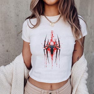 Spiderman Baby Tee, Spider Graphic Crop Top, Y2K Aesthetic Shirt, Superhero Women Tee, Spider Logo Shirt, Gift for Her, 90s Style Tee