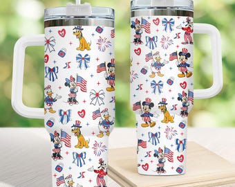 Gobelet Disney 4 juillet 40 oz, cadeau feux d'artifice du 4 juillet Mickey rétro et ses amis, cadeau gobelet joyeux jour de l'indépendance