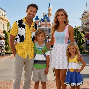 Toy Story Costume Matching Shirt, Woody Buzz Sheriff Cosplay Summer Shirt, Bo Peep Jessie Cosplay Dress, Disneyland Vacation Outfit
