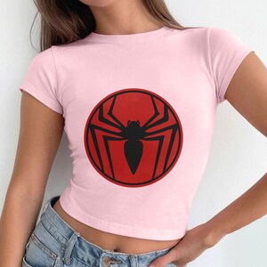 Spiderman Logo Baby Tee, Spider Logo Shirt, Superhero Crop Top, Retro Spider Tee, Aesthetic Y2K Baby Tee, Cute Spiderman Shirt For Wome