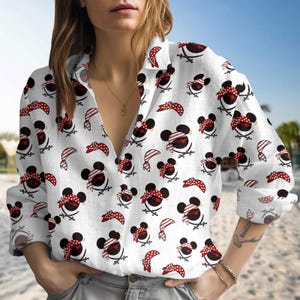 Pirate Mickey Blouse Shirt, Disney Pirate Vacation Shirt, Disney Cruise Women Blouse Shirt, Nautical Beach Wear Shirt, Cartoon Vacation