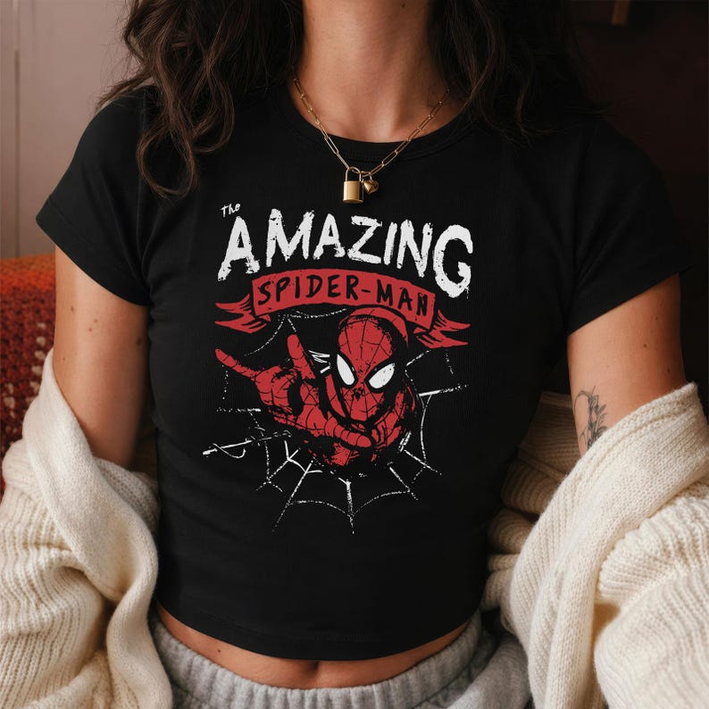 Spiderman Amazing Baby Tee, Vintage Spider-Man Grunge Shirt, Retro Marvel Superhero Top, Y2K Graphic Tee for Women, Gift for Marvel Fan