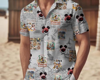 Disney Mickey and Friends Cruise Button Shirt, Pirates of The Caribbean Short, Mickey&#39;s Pirate Hawaiian Shirt, Disney Cruise Hawaiian
