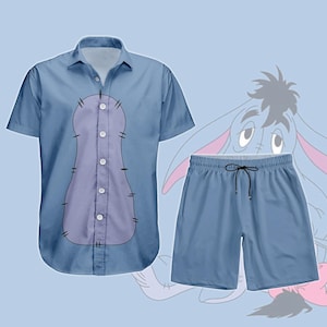 Eeyore Costume Button Shirt/Shorts, Winnie the Pooh Disney Hawaiian Shirt, Donkey Disneybound Outfit, Disney Halloween Shirt