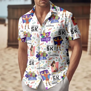 Camisa hawaiana de la serie virtual runDisney 2026, camisa con botones de la princesa Pocahontas de Run Disney y Hércules de la película de Goofy, camisa para correr en verano
