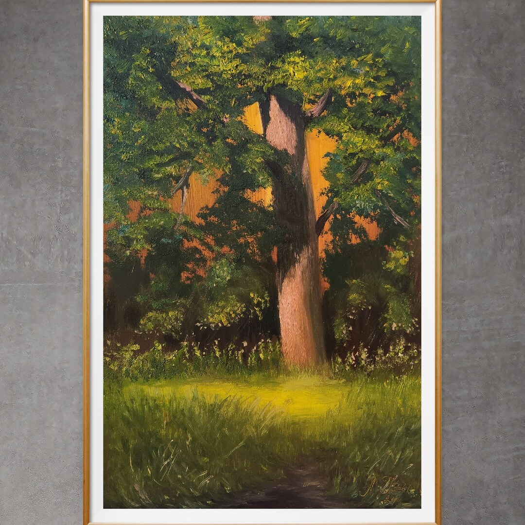 Oak Tree Painting Landscape Original Art Oak Tree Scene Artwork Wisdom ...