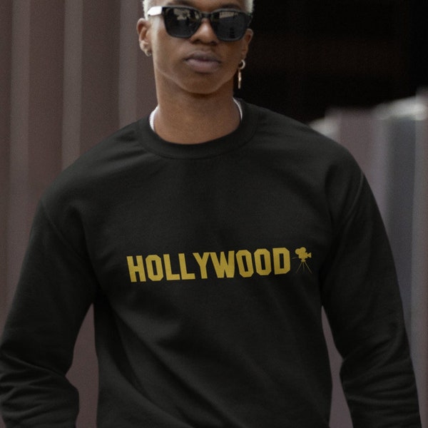 Luxuriöses Hollywood  - Premium Sweatshirt für Männer und Frauen in schwarz mit goldenem Hollywood-Schriftzug