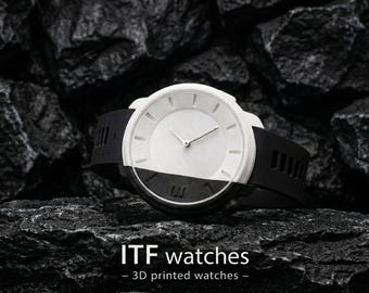 Minimalist Men's Watch - Asymmetric Monochrome Streetwear Wristwatch - Avant-Garde Geometric Watch, Architectural Design - ITF Watches