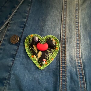 Cute heart shaped fabric pin with tomato button