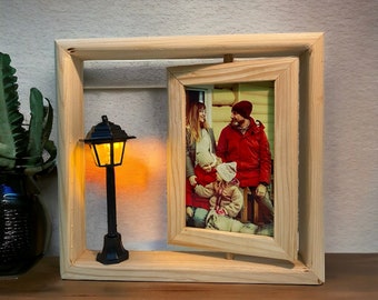 Personalised Wooden Frame , wooden frame , double sided rotated frame