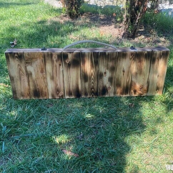 Multifunctionele en draagbare tuintafel, handgemaakte houten boho tafel, opvouwbare kamptafel, draagbare terrastafel