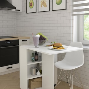 Drop Leaf Table with shelves, Multifunctional Foldable Table, Folding Kitchen Table, Foldable Dining Table, Portable Balcony Table image 8
