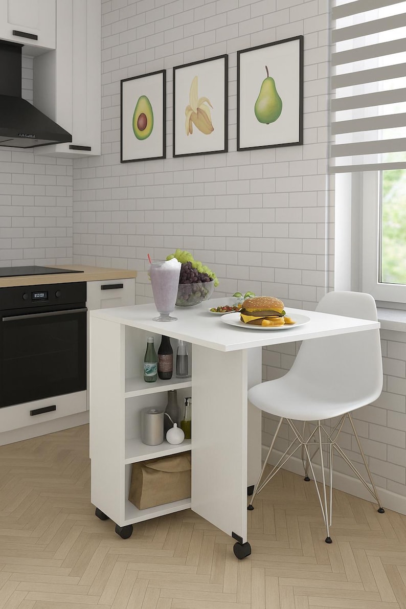 Drop Leaf Table with shelves, Multifunctional Foldable Table, Folding Kitchen Table, Foldable Dining Table, Portable Balcony Table image 8