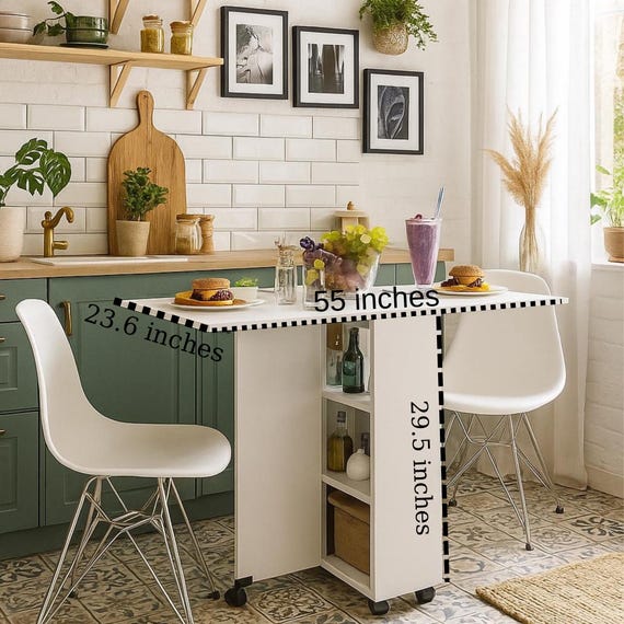 Fahrbarer und Tragbarer Holztisch, Klappbarer und ausziehbarer Esstisch, Küchentisch mit Regalen, kleiner Couchtisch, Balkontisch