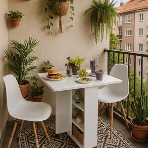 Drop Leaf Table with shelves, Multifunctional Foldable Table, Folding Kitchen Table, Foldable Dining Table, Portable Balcony Table image 5