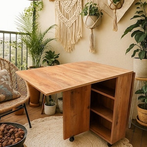 Drop Leaf Tisch mit Regalen, multifunktionaler klappbarer Tisch, klappbarer Küchentisch, klappbarer Esstisch, tragbarer Balkontisch