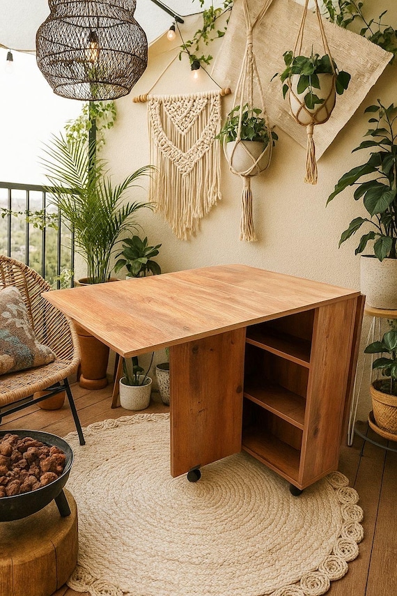Drop Leaf Table with shelves, Multifunctional Foldable Table, Folding Kitchen Table, Foldable Dining Table, Portable Balcony Table
