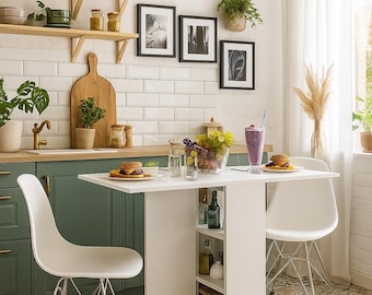 Wheeled and Portable Wooden Table, Foldable and Extendable Dining Table, Kitchen Table with Shelves, Small Coffee Table, Balcony Table