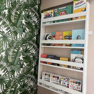 Montessori Kids Bookshelf | Wall Bookshelf for Nursery and Toddlers | Wooden Book Rack | Natural & White | 2 Sizes