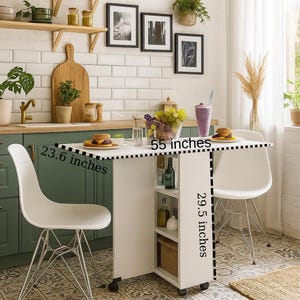 Drop Leaf Table with shelves, Multifunctional Foldable Table, Folding Kitchen Table, Foldable Dining Table, Portable Balcony Table image 9