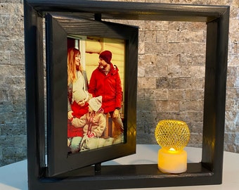 Personalized Wooden Rotating Photo with led street lamp, Engagement Gift, Gift for couples ,Double Sided Rotating Photo Frame