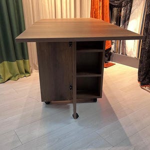 Drop Leaf Table with shelves, Multifunctional Foldable Table, Folding Kitchen Table, Foldable Dining Table, Portable Balcony Table dark brown