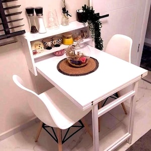 Wall Mounted Foldable Table, Foldable Table on Wall, Table with Shelves, Folding Table, Murphy Table, Wall Hanging Table
