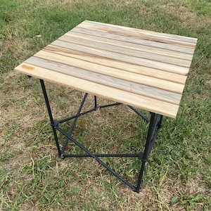 Portable Camping and Picnic Table with Carry Bag, Folding Wooden Picnic Table, Handmade Pine Wood Outdoor Table, Steel Leg Camp Table