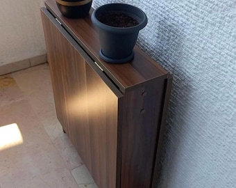 Foldable and Portable Balcony Table, Wood Balcony Dining and Coffee Table, Extendable Dining Table, Wooden Balcony Table