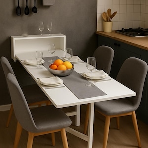 Folding Wall Table, White Wall Mounted Table, Compact Wall Table, Drop Leaf Table, Minimalist Table, Kitchen Wall Table