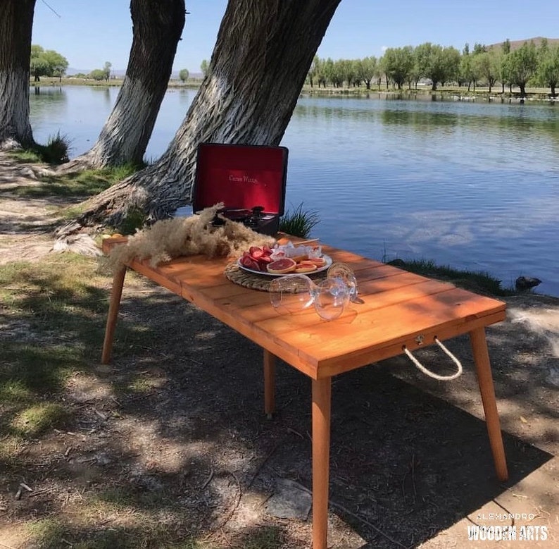 3163 inc Boho picknicktafel, campingtafel, picknicktafel, draagbare tafel, Boho tafel, terrastafel, klaptafel, opvouwbare tafel Oranje