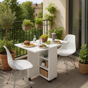 Dining table with shelves, Foldable dining table with wheels, Portable Kitchen Table