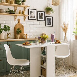 Drop Leaf Table with shelves, Multifunctional Foldable Table, Folding Kitchen Table, Foldable Dining Table, Portable Balcony Table image 4