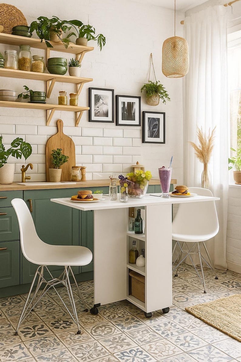Drop Leaf Table with shelves, Multifunctional Foldable Table, Folding Kitchen Table, Foldable Dining Table, Portable Balcony Table image 4