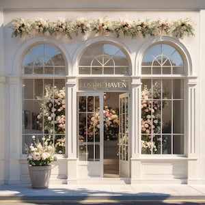 Florist Shop Mockup, Storefront Facade Design, Window Signage, logo branding Sign, Flower Shop Display PSD Brand Designer, emboss deboss