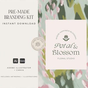 Branding Kit Instant download, editable in Canva and Adobe Illustrator | Semi Custom pre-made logo | hand-drawn artworks & Illustrations DIY