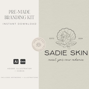Branding Kit bearbeitet in Canva und Adobe Illustrator, Sofortiger Download, Semi Custom vorgefertigtes Logo | handgezeichnete Kunstwerke & Illustrationen |DIY