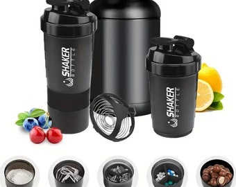 Shaker protéiné avec récipient, 2 niveaux, poudre, sport, suppléments pour entraînement, salle de sport et fitness, verres d'été