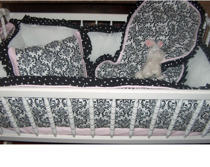 Custom Black and White Damask Crib Bedding Set Etsy