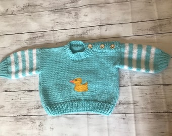 Hand Knitted Baby Jumper with little Duck Detail