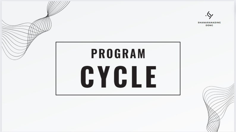 May include: A white background with black text that reads "PROGRAM CYCLE" in a rectangular box. The text is in a bold, sans-serif font. There are black wavy lines in the top left and bottom right corners of the image. The text "SHANABANADING DONG" is in the top right corner of the image.