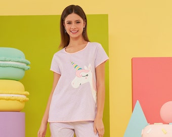 Einhorn Pyjama Set / Baumwollnachtwäsche für Damen Nachtwäsche