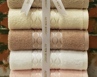 Bath Towels 6 Pieces %100 Cotton Beige Colorful