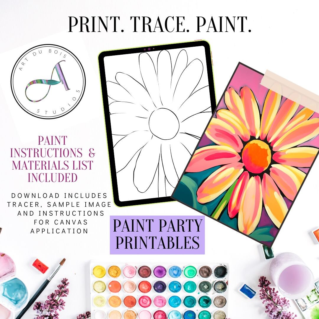 DIY Paint Party Printable, Sunflower, Instant Download, DIY Canvas Art ...