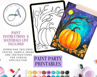 Pumpkin Paint Night Printable: DIY Canvas Art Template (Digital Download)