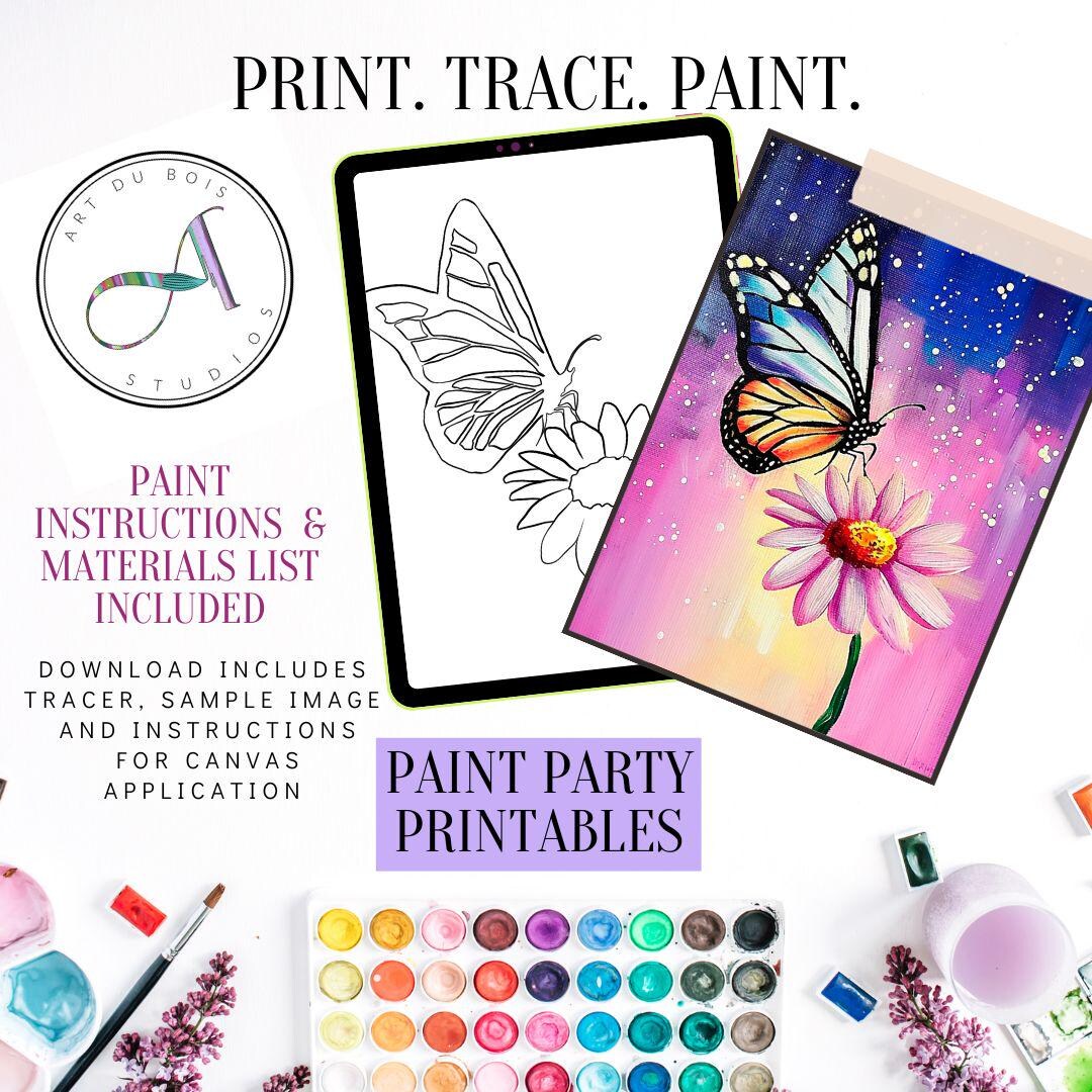 DIY Butterfly Paint Party Printable: Canvas Art Template (digital ...