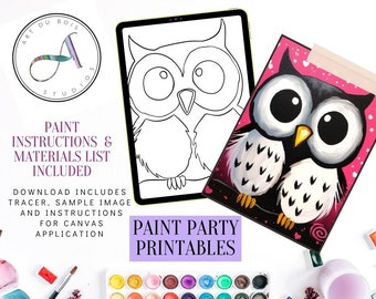 DIY Paint Party Printable, Pre-Drawn, Owl, Instant Download, DIY Canvas Art, Digital Download