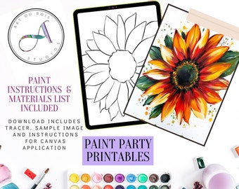Sunflower Paint Splatter Printable: DIY Canvas Art (Digital Download)