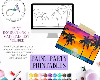 Beach Sunset Paint Party Printable: DIY Canvas Art (Digital Download)